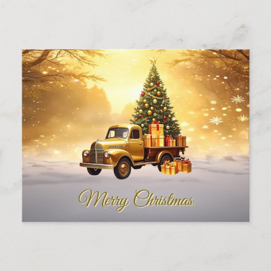Gold Truck Christmas Tree Holiday Postcard Postkarte (Vorderseite)