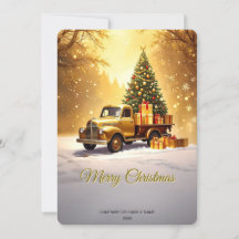 Gold-Truck-Weihnachtsbaum-Feiertagskarte