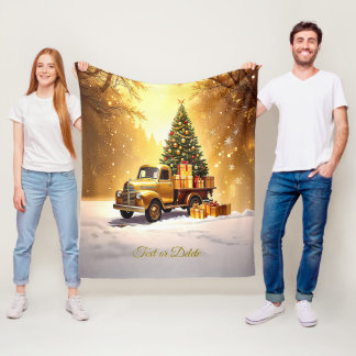 Gold Truck Weihnachtsbaum Fleece Decke