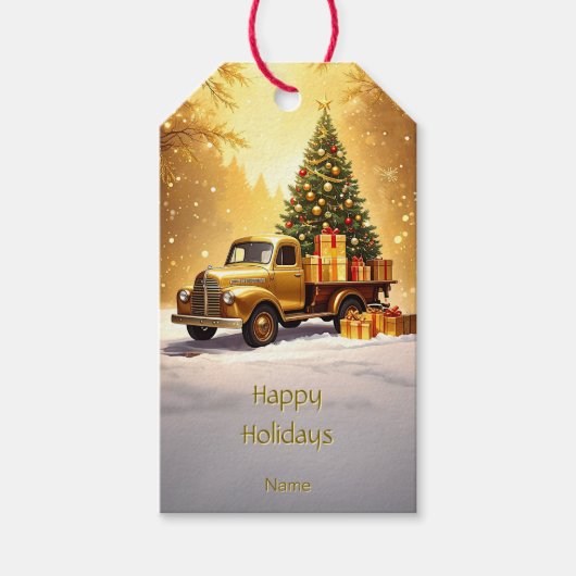 Gold Truck Weihnachtsbaum-Geschenk-Tag Geschenkanhänger (Vorderseite)