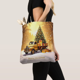 Gold Truck Weihnachtsbaum Holiday Tote Tag Tasche