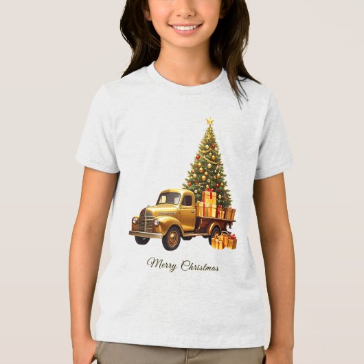 Gold Truck Weihnachtsbaum Urlaub Tri-Blend Shirt (Vorderseite)