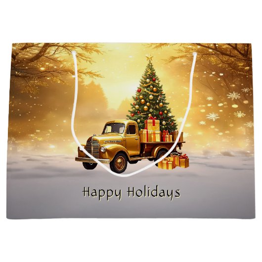 Gold Truck Weihnachtsbaum Weihnachtsgeschenk Tasch Große Geschenktüte (Vorderseite)