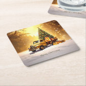 Gold Truck Weihnachtsbaum Weihnachtspapier Unterse Rechteckiger Pappuntersetzer (angewinkelt)