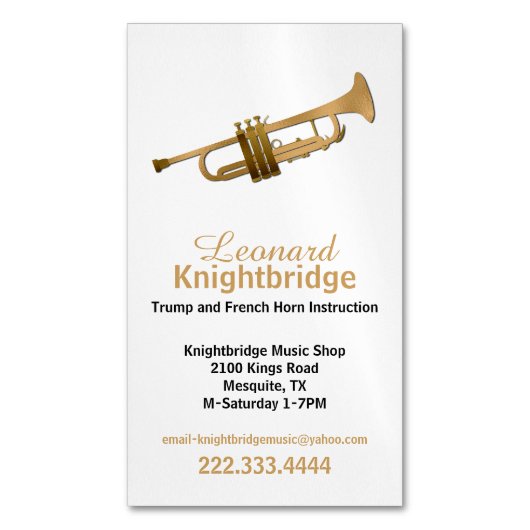 Gold Trumpet Business Magnetische Visitenkarte (Vorderseite Vertikal)