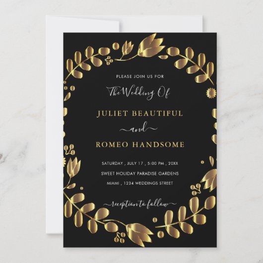 Gold Tulip Black Wedding Einladungskarte (Vorderseite)