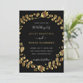 Gold Tulip Black Wedding Einladungskarte (Stehend Vorderseite)