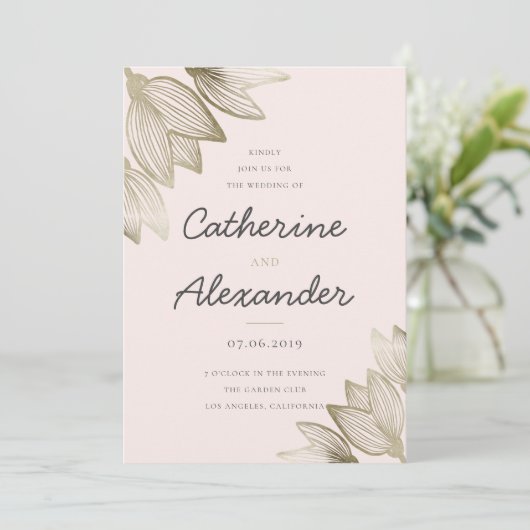 Gold Tulip Blüten | Hochzeit Einladung (Stehend Vorderseite)