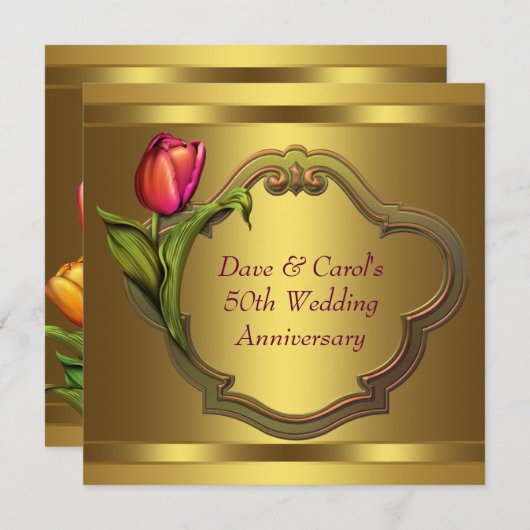 Gold Tulips 50. Hochzeitstag Einladung (Vorne/Hinten)
