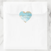 Gold Türkis Abstrakter Name Datum Hochzeit Herz-Aufkleber (Tasche)