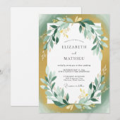 Gold Türkis Blatt Hochzeit Einladung (Vorne/Hinten)
