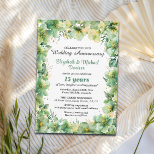 Gold Türkis Blumen 15. Hochzeitstag Einladung