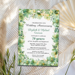Gold Türkis Blumen 70. Hochzeitstag Einladung