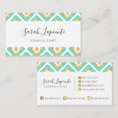 Gold & Türkis Chic & Elegantes Ikat-Muster Visitenkarte (Vorne/Hinten)