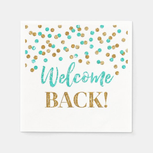 Gold Türkis Confetti Willkommen zurück Napkins Serviette (Vorderseite)