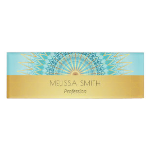 Gold Türkis geometrisches Mandala Namenschild