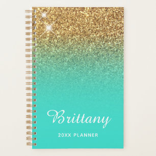 Gold Türkis Glitter Ombre Personalisiert Planer