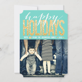 Gold Türkis Happy Holidays Foto Flat Card Feiertagskarte