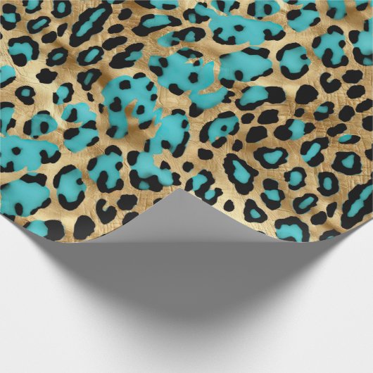 Gold Türkis Leopard Print Geschenkpapier (Ecke)