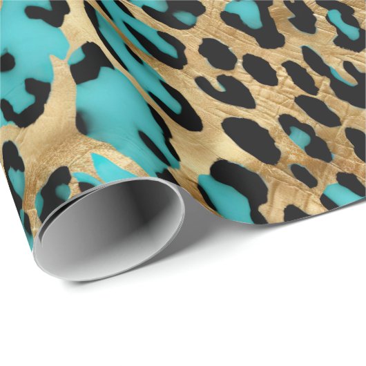 Gold Türkis Leopard Print Geschenkpapier (Rolleneckpunkt)