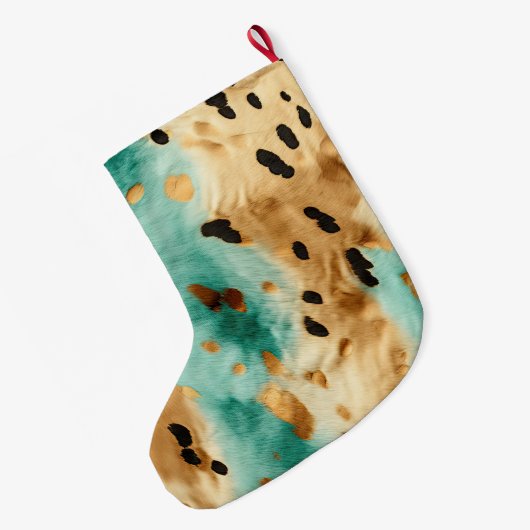Gold Türkis Minztiercowhid Großer Weihnachtsstrumpf (Rückseite (Hängend))