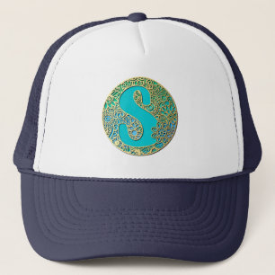 Gold, Türkis Monogramm S und bunte Blumen Truckerkappe