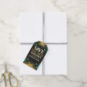 Gold Türkis Schwarz Funky Tribal Save the Date Geschenkanhänger