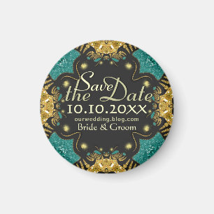 Gold Türkis Schwarzer Funky Stammes Save the Date  Magnet