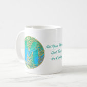 Gold, Türkisbuchstaben M und farbenfrohe Blume Kaffeetasse (Vorderseite Links)