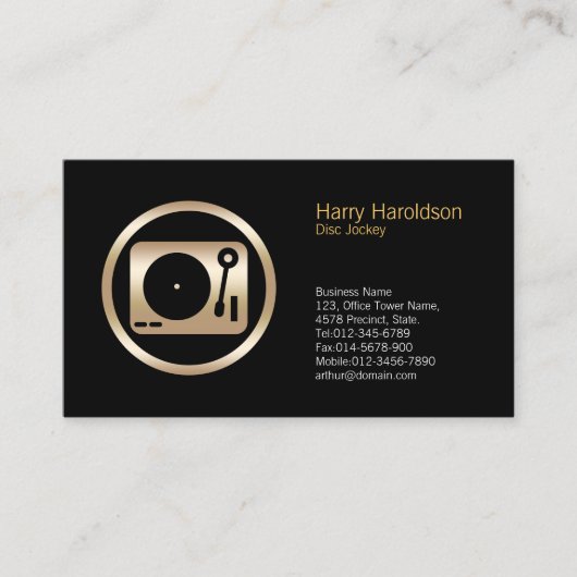 Gold Turntable Icon Disk Jockey Business Card Visitenkarte (Vorderseite)