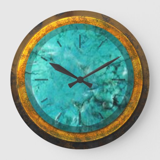 Gold & Turquoise 1 Wall Clocks Große Wanduhr (Vorderseite)
