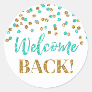 Gold Turquoise Confetti Willkommensaufkleber Runder Aufkleber