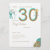 Gold & Turquoise Glam Surprise 30th Birthday Party Einladung (Vorderseite)