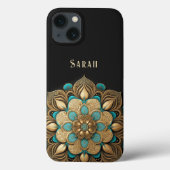 Gold Turquoise Lotus Flower Black Case-Mate iPhone Hülle (Rückseite)