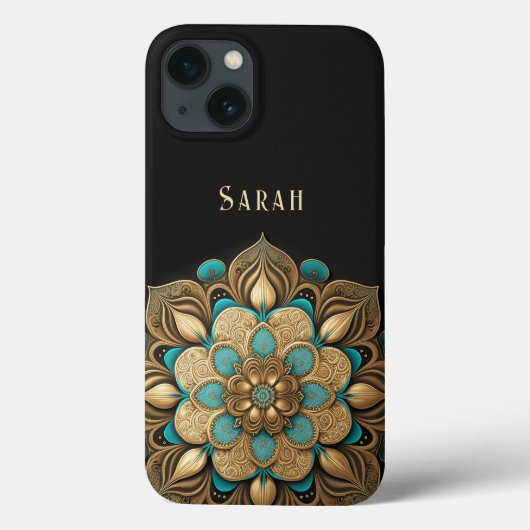 Gold Turquoise Lotus Flower Black Case-Mate iPhone Hülle (Rückseite)