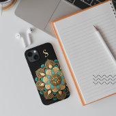 Gold Turquoise Lotus Flower Black Monogram Case-Mate iPhone Hülle