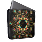 Gold Turquoise Red Mandala Monogram Laptopschutzhülle (Vorne Rechts)