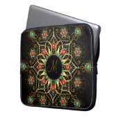 Gold Turquoise Red Mandala Monogram Laptopschutzhülle (Vorderseite Links)