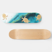 Gold Turtle Tribal Aquamarin Tinte Agate Monogramm Skateboard (Horizontal)
