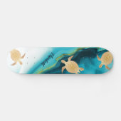 Gold Turtle Tribal Aquamarin Tinte Agate Monogramm Skateboard (Horizontal)