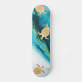 Gold Turtle Tribal Aquamarin Tinte Agate Monogramm Skateboard (Vorderseite)