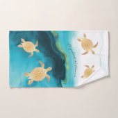 Gold Turtle Tribal Blue Watercolor Monogram Beach Handtuch (Handtuch)