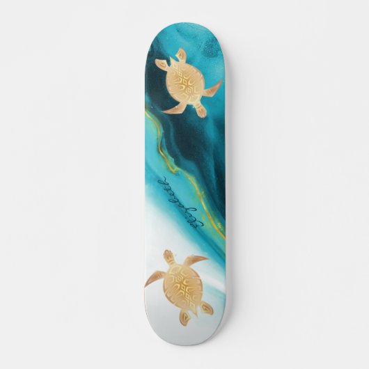 Gold Turtle Tribal Blue Watercolor Monogram Skateboard (Vorne)