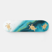 Gold Turtle Tribal Teal Ink Agate Monogram. Skateboard (Horizontal)