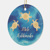 Gold Turtles Blue | Hawaiianische Weihnachten Keramik Ornament (Links)