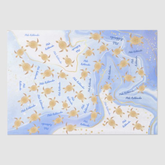 Gold Turtles Blue Ink | Mele Kalikimaka Weihnachte Seidenpapier (Vorderseite)