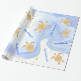 Gold Turtles Blue | Mele Kalikimaka | Weihnachten Geschenkpapier