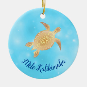 Gold Turtles Mele Kalikimaka Hawaiian Christmas Keramik Ornament