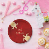 Gold Turtles Mele Kalikimaka Hawaiian Red Pappteller (Party)