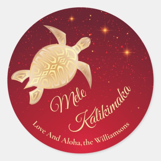 Gold Turtles Red | Mele Kalikimaka | Benutzerdefin Runder Aufkleber (Vorderseite)
